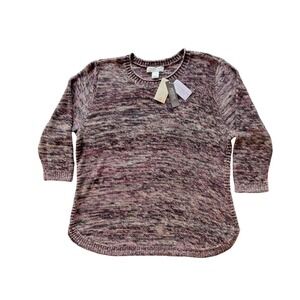 Christopher &‎ Banks Petite XL Sweater Purple Space Dye Button Side 3/4 Sleeve
